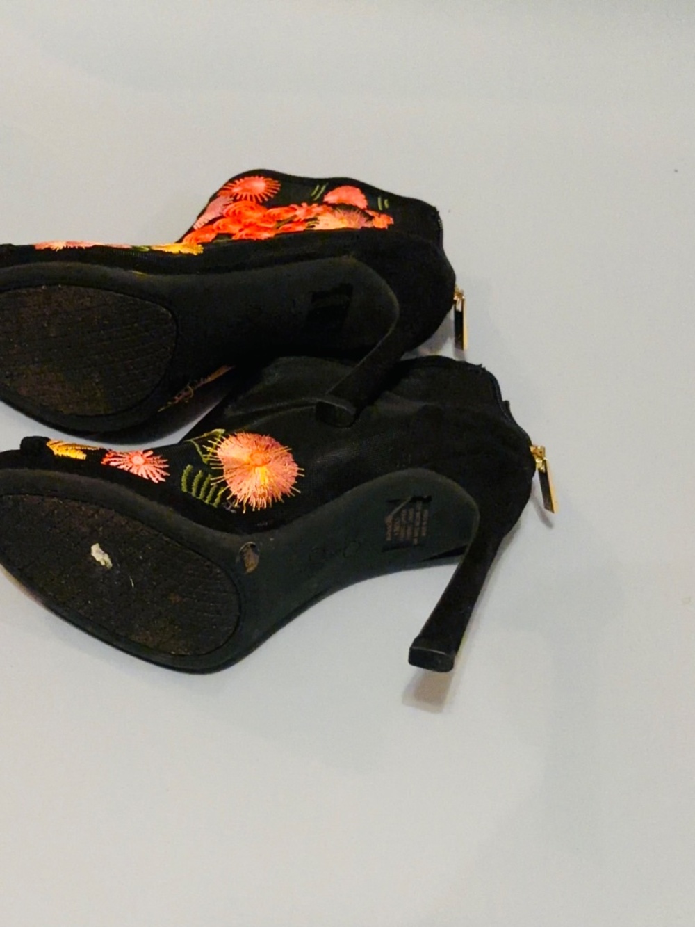 Jessica Simpson Black Floral Pump Peep ToeSz 6 1/2 Back Zip - Picture 8 of 9